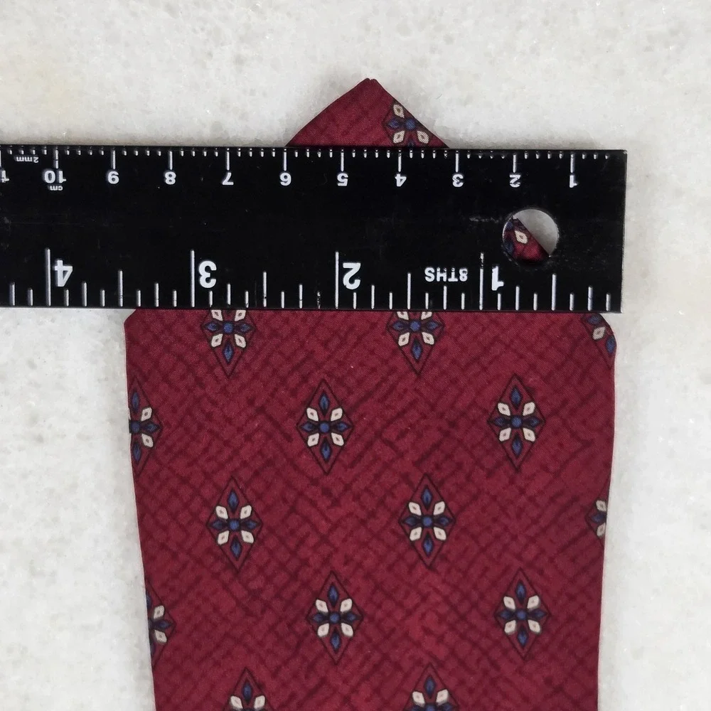 Italian Silk Tie Burgundy Diamond Floral Medallion Foulard Retro Dark Academia